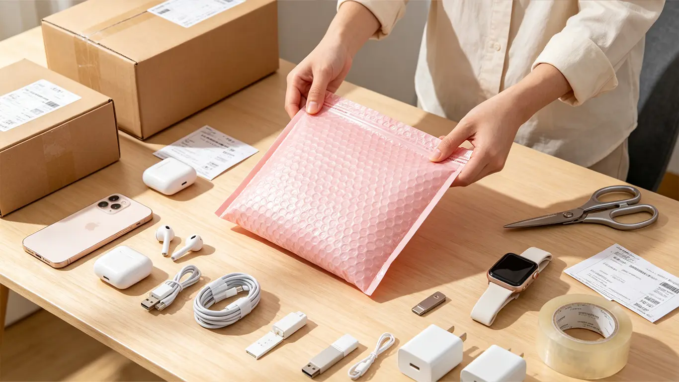 Bubble mailer prepared for e-commerce parcel shipping
